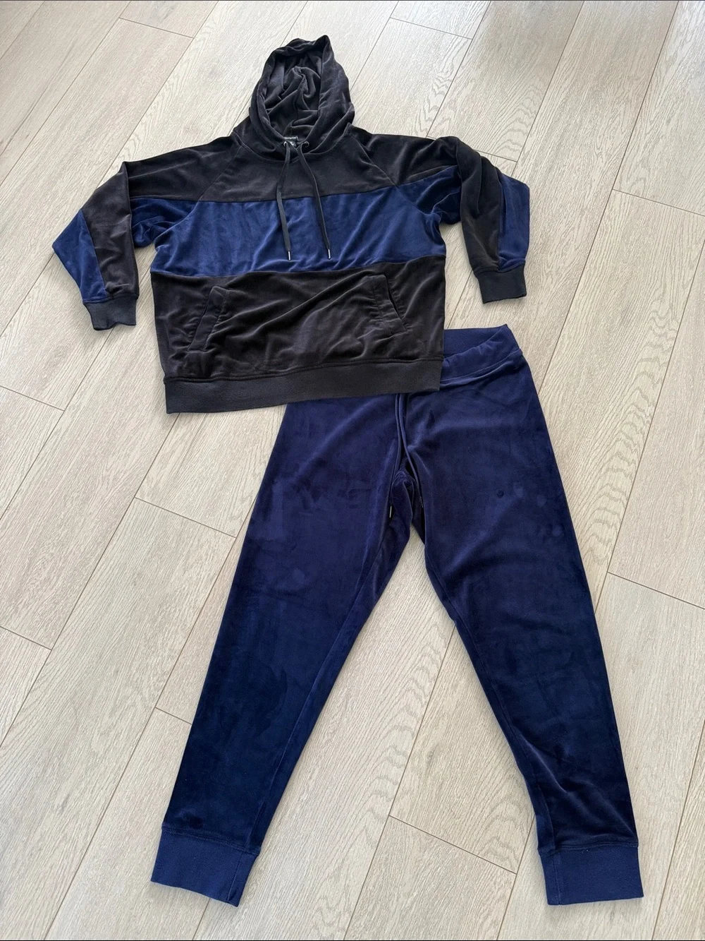 Champion Navy and Black Velour Track Set - Hoodie & Joggers